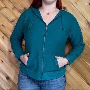 Hooded Lightweight Teal Green Zip Up, L